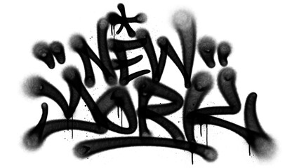 New york graffiti tag spray paint lettering with grunge drips isolated on white background. Urban aerosol street art typography for streetwear apparel print and poster design. © dirtyfellas