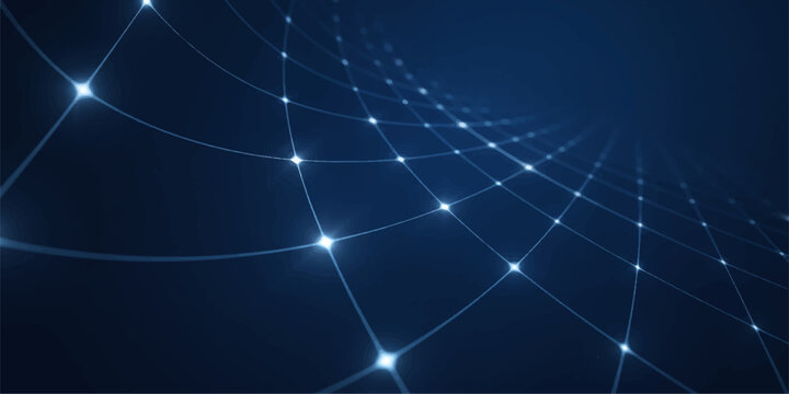 Abstract Digital Network A dark blue abstract background depicting a digital network with glowing white nodes connected by lines, suggesting technology and data transfer.