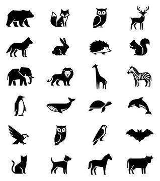 Minimalist vector illustration of 24 black geometric anima set with simple line art design featuring sketches, drawings, vector graphics with minimalist and simple illustrations