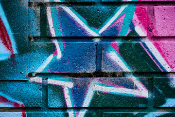 Graffiti - Wolverhampton 2026 - close up - star - blues, pinks © Stephen