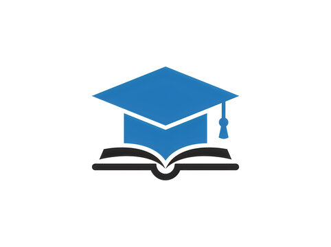 Blue graduation cap on open book icon