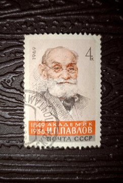Moscow, Russia - 07.22.2026: A 1969 USSR postage stamp featuring a portrait of Academician Ivan Pavlov&mdash;a Russian and Soviet scientist and physiologist