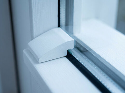 modern white window frame detail | double glazing glass insulation close-up | white wooden window sash stop | interior home improvement window installation
