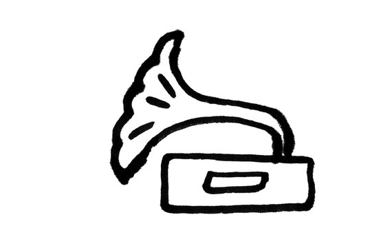 Hand Drawn Gramophone &ndash; Black and White Doodle Line Art Illustration of a Vintage Record Player