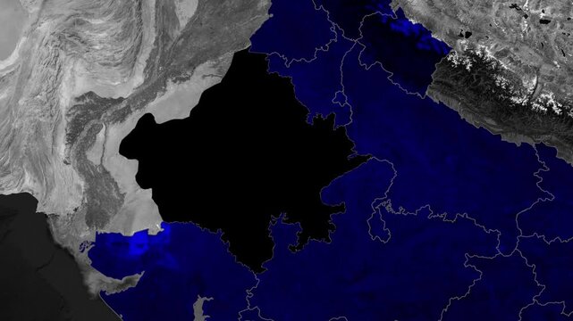 Rajasthan Map Animation With Blue Highlighted State Border And Geographic Visualization