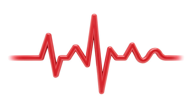 Glossy red heartbeat ekg line representing medical vital signs and cardiac activity for healthcare monitoring isolated on a transparent background