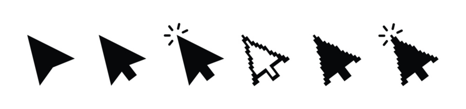 Cursor icons progressing through digital interface selection phases with pixelated and solid pointers during online interaction vector illustration