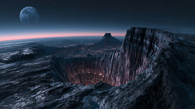 Mysterious Alien Planet With Futuristic Structures and Otherworldly Landscapes