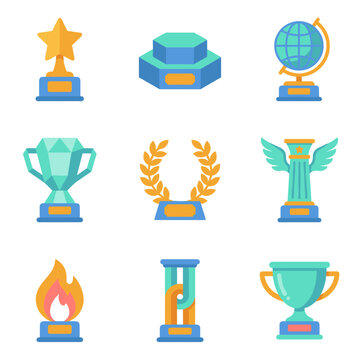 Collection of award trophies and symbols of victory and achievement