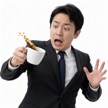 コーヒーをこぼしかけている男性ビジネスマン