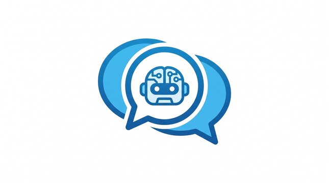 Blue chatbot vector logo. Artificial intelligence head inside speech bubble. Icon for virtual assistant, digital communication, customer support service