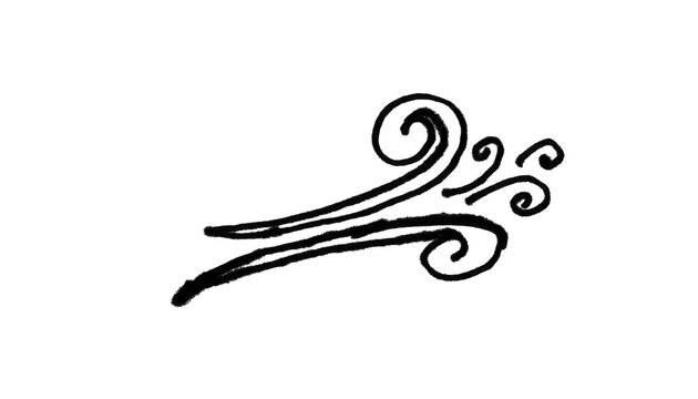 Wind Gust Doodle Line Art, Hand Drawn Black and White Swirling Air Breeze Illustration, Simple Weather Sketch