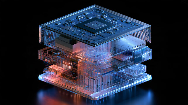 3D Semiconductor Integration and Multiple Logic Microchip Architecture Illustration