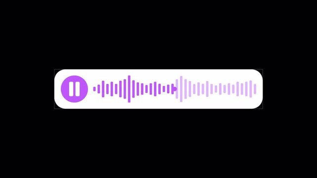 Audio Voice Message Player Interface with Purple Waveform Spectrum and Pause Button for Chat App Isolated on Transparent Background Alpha Channel 4K. Ready-to-use motion graphic for UI, UX and video e