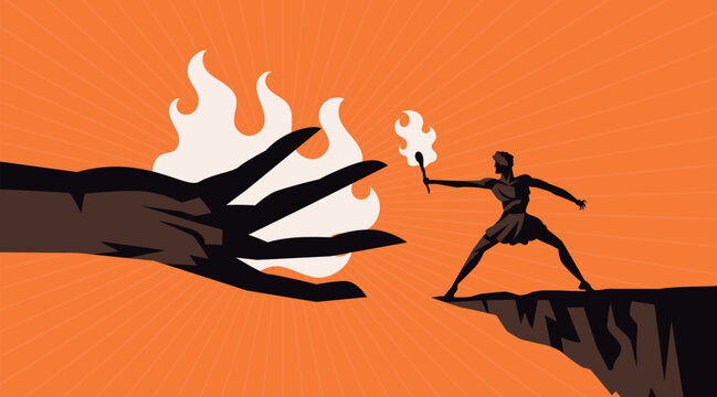 prometheus hand giving fire to humanity in greek mythology