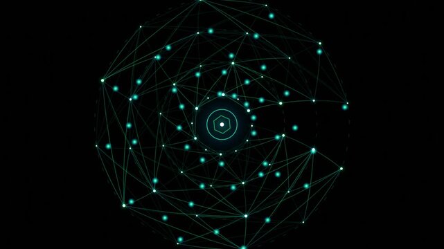Abstract digital network sphere with glowing connection points and lines