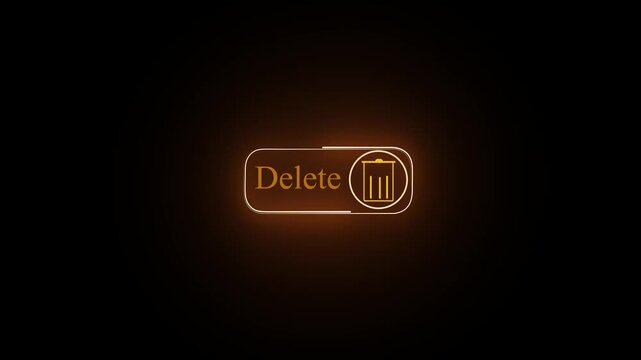 Digital delete button icon with glowing trash can symbol for user interface