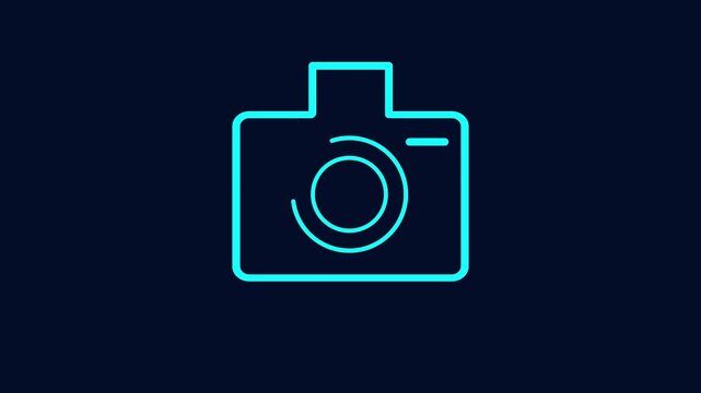 Neon blue camera icon animation for digital interface
