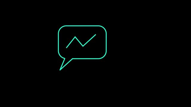 Animated neon speech bubble icon displaying financial growth chart