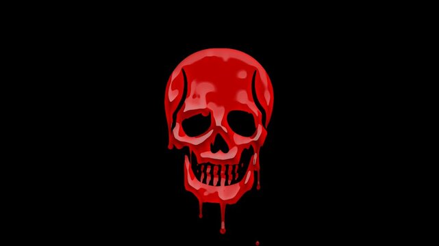 Skull Dripping Slime Horror Animation. Transparent background. 4K resolution