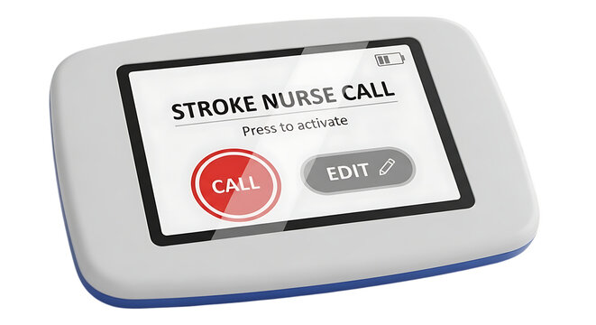 Stroke nurse call medical alert device, emergency healthcare pager with digital screen, wireless hospital communication system for patient care isolated PNG with Transparent Background