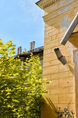 Rugged city wall details with natural and urban elements © diczman