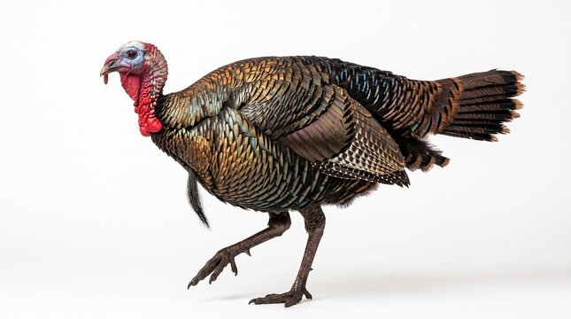 bird gobbler tom poultry feathered animal fauna thanksgiving holiday autumn fall nature beak snood wattle plumage feathers tail fan beard strutting stepping moving side view