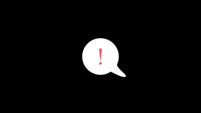 Animated white speech bubble icon featuring an exclamation mark notification