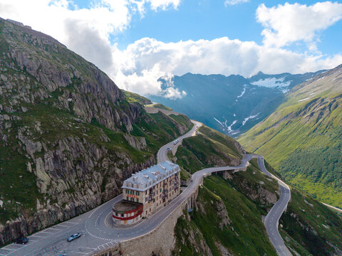 Stunning view of Furka Pass showcasing Swiss mountains and winding roads