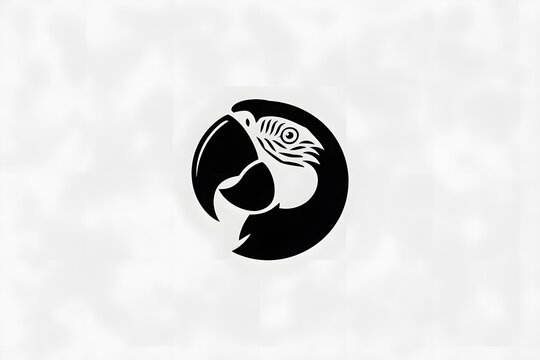 Simple black minimalist silhouette of a parrot head on a subtle white textured surface