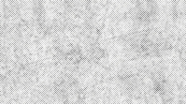 Black and white halftone dot pattern with distressed grunge texture, vintage newspaper print effect, and grainy noise overlay background