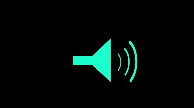 Animated cyan speaker icon with sound waves for digital media interfaces