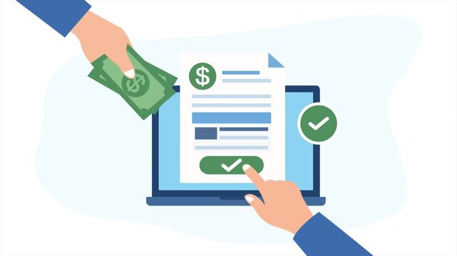 Animated online invoice payment money transfer digital transaction 4K loop motion graphic