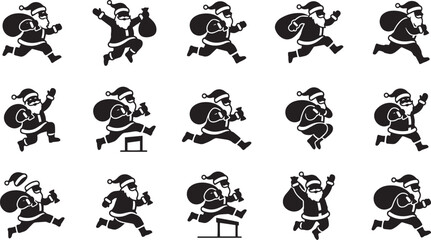 Fototapeta premium Set of black and white action poses of santa claus carrying a sack