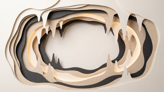 Layered Paper Cutout Cave Lightbox With Stalactites And Warm Hidden Backlight