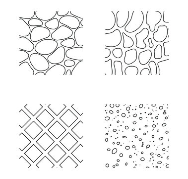 Set of four handdrawn seamless patterns with abstract geometric shapes and organic textures