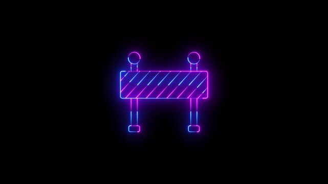 Neon glowing Road construction barrier icon video animation. Neon lighting Traffic barricade and no entry sign motion animation. Neon glowing Road construction barrier icon animation.