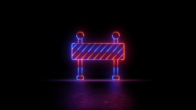 Neon glowing Road construction barrier icon video animation. Neon lighting Traffic barricade and no entry sign motion animation. Neon glowing Road construction barrier icon animation.