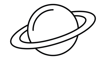 Saturn Illustration: A simple, stylized illustration of the planet Saturn, featuring its prominent rings circling the sphere, rendered in clean black and white lines. © Tanjida