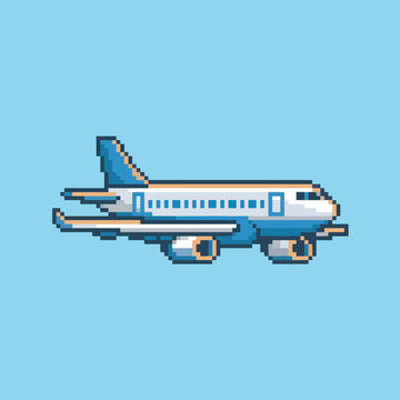 Airplane Pixel Art Illustration for Travel and Gaming Interfaces