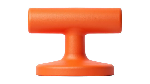 Bright orange t-shaped furniture knob with a smooth matte finish isolated on a transparent background