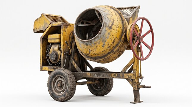 construction equipment mortar blender building tool industrial gear jobsite equipment masonry tool gasoline engine portable device rotating drum steel frame rubber wheels