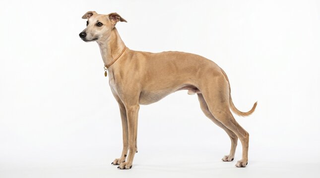 greyhound puppy hound sighthound italian greyhound lurcher saluki canine pet animal mammal breed purebred tan brown beige cream golden light brown solid color smooth coat collar
