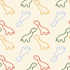 Minimalist Dinosaur Outline Seamless Pattern, Colorful Dino Line Art Doodle for Kids and Nursery Decor © San 