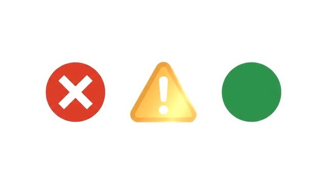 Set of colorful feedback icons representing error alert and success status symbols for user interface design and web application development