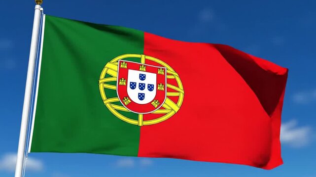 Waving flag of portugal against a clear blue sky background