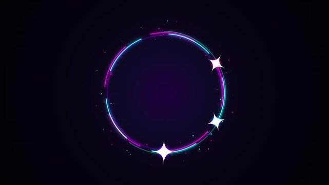 Glowing Neon Circular Frame Background Loop Sparkling Cyan & Pink Magic Badge Overlay