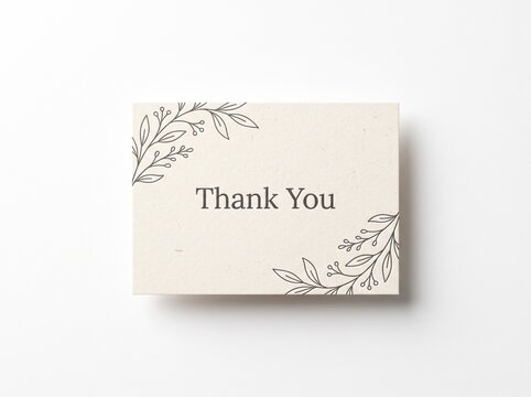 Minimalist elegant thank you card mockup with botanical leaf design on textured paper