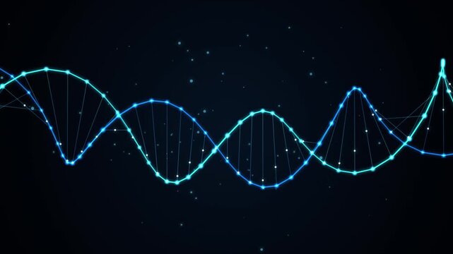 Glowing Blue DNA Double Helix Strand Loop  Digital Science & Genetic Biotechnology Plexus Animation