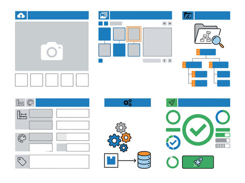 E- COMMERCE Modern UI UX wireframe kit, website interface layout components, digital dashboard design elements, software application prototype vector Vector